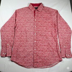 Cremieux Premium Denim Red Paisley Button Down Shirt Mens Medium 100% Cotton